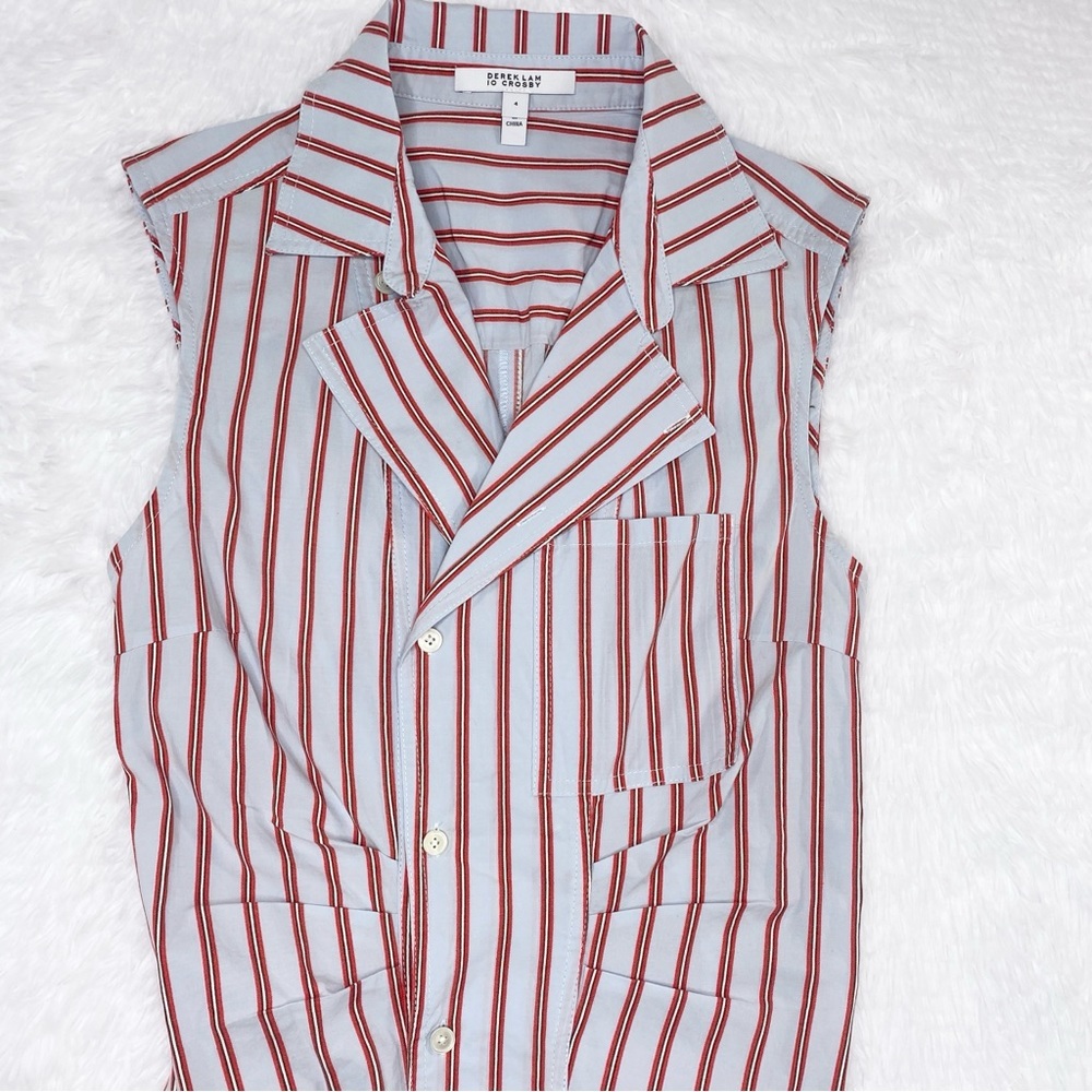Derek Lam 10 Crosby Shirt Dress Sz 4‎ Striped Satina Preppy Academia - Picture 6 of 12